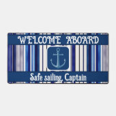 サマーネイビーブルーボートトレンディーストライプコレクション デスクマット (正面)