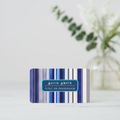 サマーネイビーブルーボートトレンディーストライプコレクション 名刺 (スタンド正面)