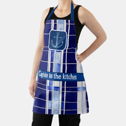 サマーネイビーブルーボートモダンストライプコレクション エプロン (インサイチュ)