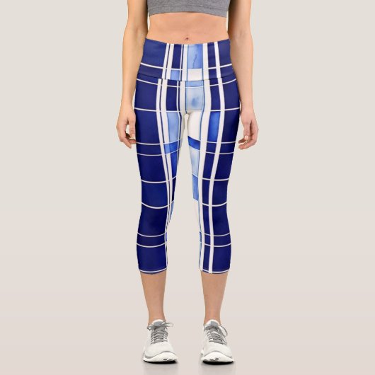 サマーネイビーブルーボートモダンストライプコレクション カプリレギンス (正面)