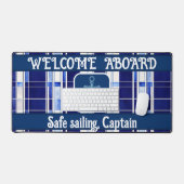 サマーネイビーブルーボートモダンストライプコレクション デスクマット (キーボード&マウス)