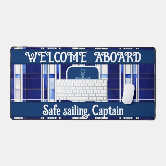 サマーネイビーブルーボートモダンストライプコレクション デスクマット (キーボード&マウス)