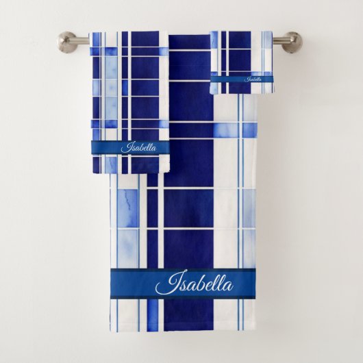 サマーネイビーブルーボートモダンストライプコレクション バスタオルセット (インサイチュ)