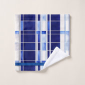 サマーネイビーブルーボートモダンストライプコレクション バスタオルセット (ウォッシュタオル)