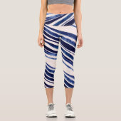 サマーネイビーブルーボート人気があるストライプコレクション カプリレギンス (正面)