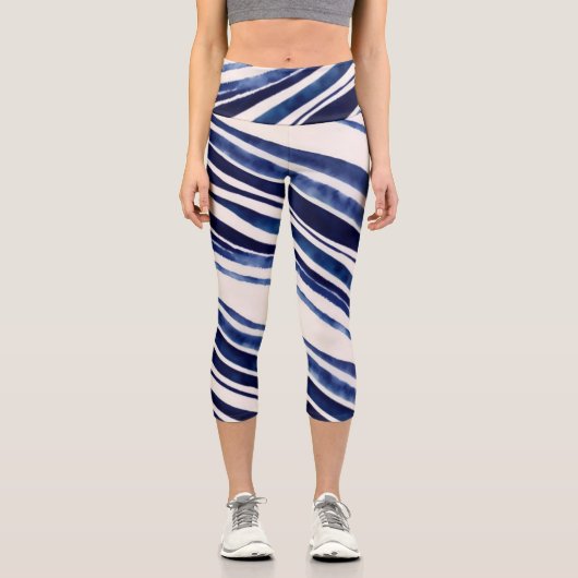 サマーネイビーブルーボート人気があるストライプコレクション カプリレギンス (正面)