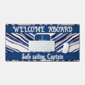 サマーネイビーブルーボート人気があるストライプコレクション デスクマット (キーボード&マウス)