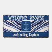 サマーネイビーブルーボート人気があるストライプコレクション デスクマット (正面)