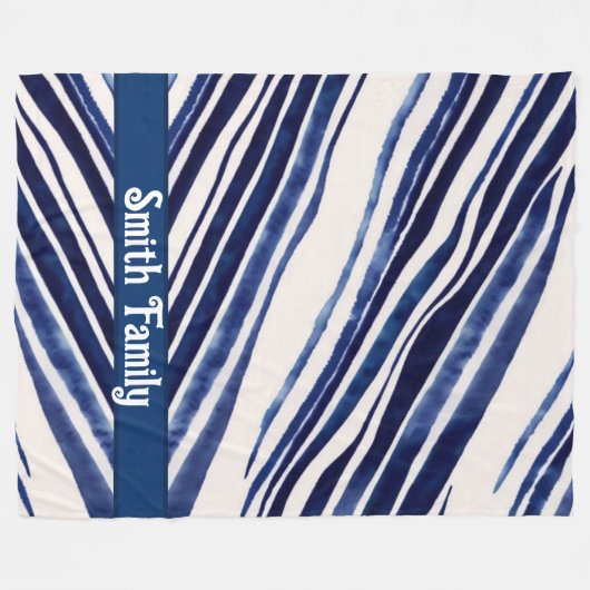 サマーネイビーブルーボート人気があるストライプコレクション フリースブランケット (正面(横))