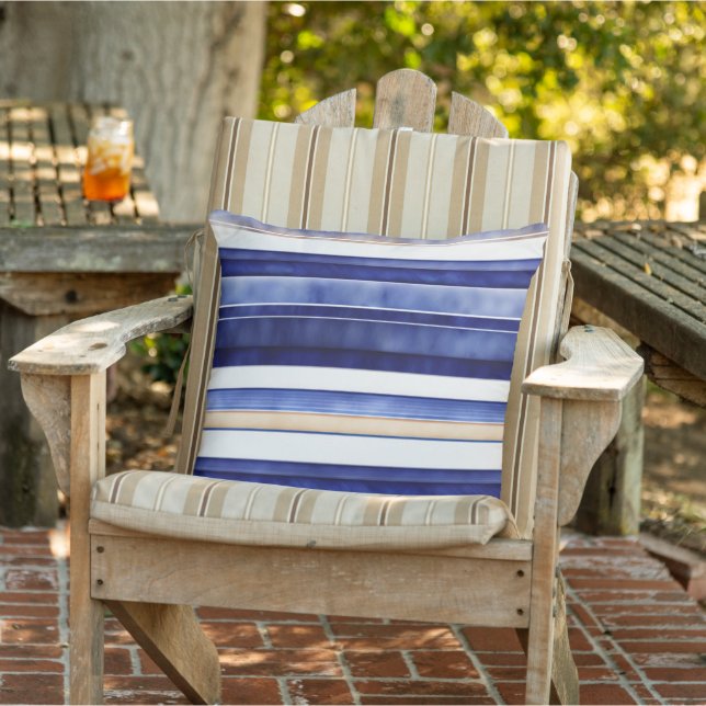 サマーネイビーブルーモダンボートストライプコレクション アウトドアクッション (椅子)