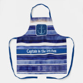 サマーネイビーブルーモダンボートストライプコレクション エプロン (正面)