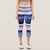 サマーネイビーブルーモダンボートストライプコレクション カプリレギンス (正面)