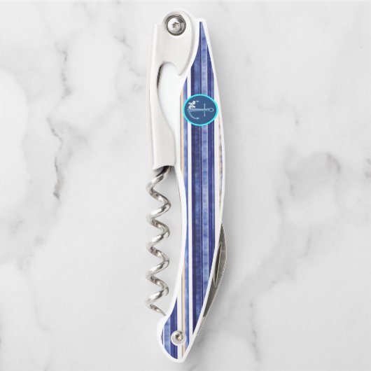 サマーネイビーブルーモダンボートストライプコレクション ソムリエナイフ (正面)