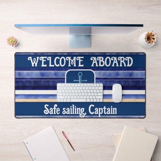 サマーネイビーブルーモダンボートストライプコレクション デスクマット (オフィス1)