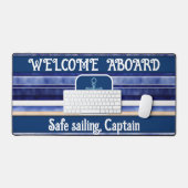 サマーネイビーブルーモダンボートストライプコレクション デスクマット (キーボード&マウス)