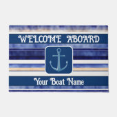サマーネイビーブルーモダンボートストライプコレクション ドアマット (正面)
