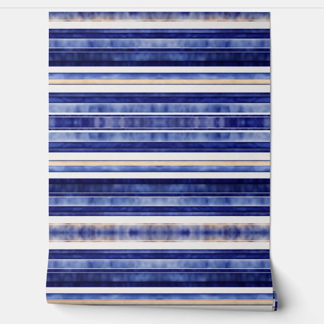 サマーネイビーブルーモダンボートストライプコレクション 壁紙 (ほどく)