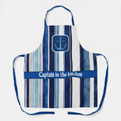 サマーネイビーブルー人気があるボートストライプコレクション エプロン (正面)