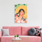 サマーハットガールサングラスフローラ キャンバスプリント (インサイチュ (リビング))