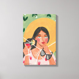 サマーハットガールサングラスフローラ キャンバスプリント