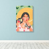 サマーハットガールサングラスフローラ キャンバスプリント (インサイチュ (ウッドフロア))