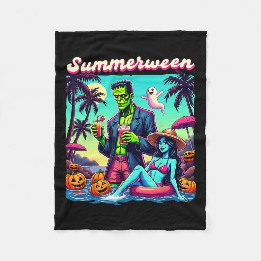 サマーハロウィーンゾンビフランケンシュタインブー幽霊 フリースブランケット (正面)