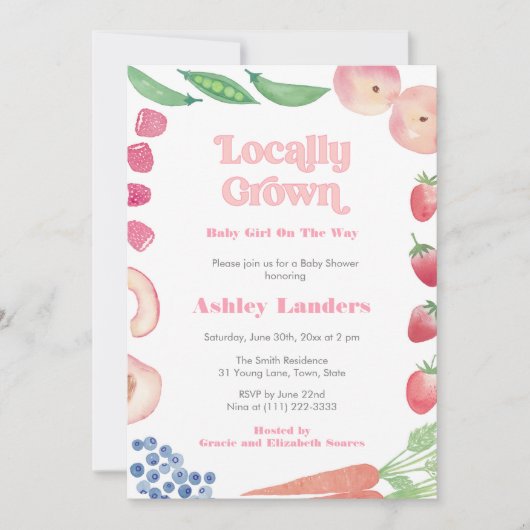サマーハーベスト農家マーケットガールベビーシャワー 招待状 (正面)
