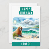 サマーバイブウォーターカラーウォレス誕生日カード シーズンカード (正面/裏面)