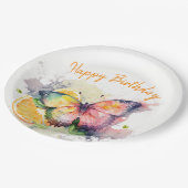 サマーバイブウォーターカラーバタフライ – ハッピーバースデー ペーパープレート (アングル)