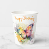 サマーバイブウォーターカラーバタフライ – ハッピーバースデー 紙コップ (裏面)