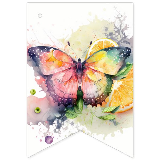 サマーバイブウォーターカラーバタフライ – 誕生日 バンティングフラッグ (第1の旗)