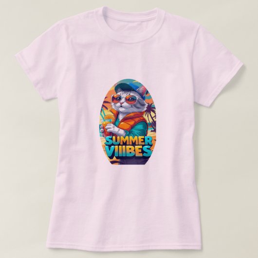 サマーバイブキャットTシャツ Tシャツ (デザイン正面)