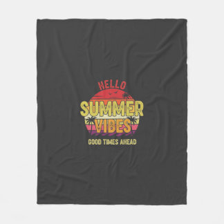 サマーバイブスの夏をこんにちは ビンテージ サンセット 陽気 フリースブランケット
