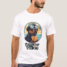 サマーバイブスの犬 - ビーチでクールな気分のTシャツ