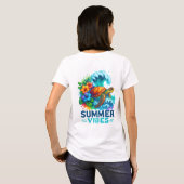 サマーバイブス タートル ウェーブ 花 Tシャツ (裏面フル)