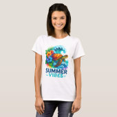 サマーバイブス タートル ウェーブ 花 Tシャツ (正面フル)
