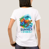 サマーバイブス タートル ウェーブ 花 Tシャツ (裏面)