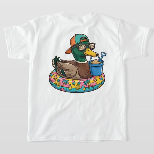 サマーバイブス ダック, おもしろい夏のTシャツ Tシャツ (レイダウン裏面)