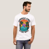 サマーバイブス レトロウェーブ 夕日 ヤシの木 Tシャツ (正面フル)