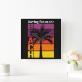 サマーバケーションおもしろいを持つビーチレトロ スクエア壁時計 (ホーム)