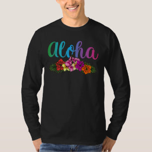 サマーバケーションキュートハイビスカスフラワーハワイアロハ Tシャツ