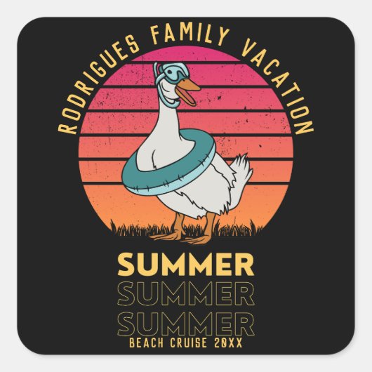 サマーバケーションダックオンレトロサンセット スクエアシール (正面)