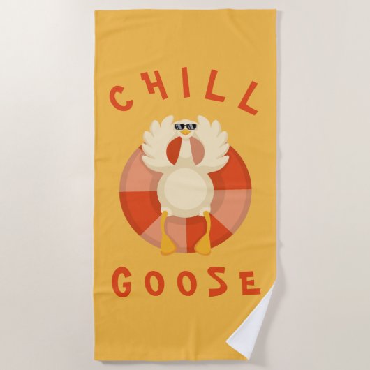 サマーバケーションビーチチルグーススイムリングオレンジ ビーチタオル (正面)