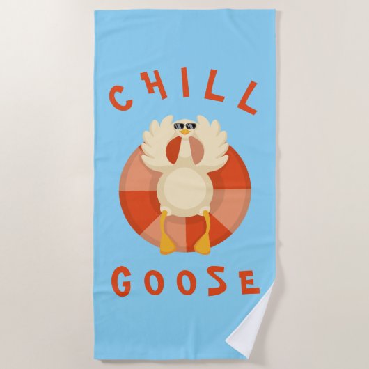 サマーバケーションビーチチルグーススイムリングブルー ビーチタオル (正面)