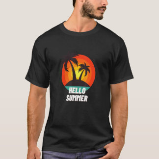 サマーバケーションビーチパームツリーズレトロスタイルトロピ Tシャツ