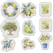 サマーバケーション地中海のレモンウォーターカラー シール (正面)