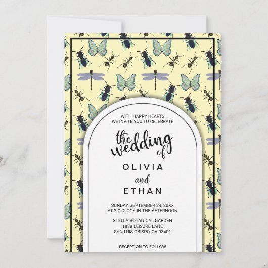 サマーバタフライパターンフローラ結婚式招待状 招待状 (正面)