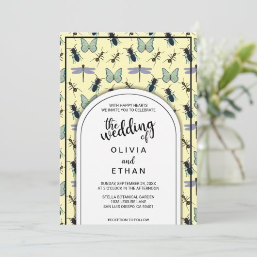 サマーバタフライパターンフローラ結婚式招待状 招待状 (スタンド正面)