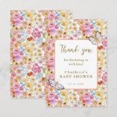 サマーバタフライフローラ開花ベビーシャワーフラット サンキューカード (正面/裏面)