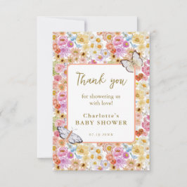 サマーバタフライフローラ開花ベビーシャワーフラット サンキューカード